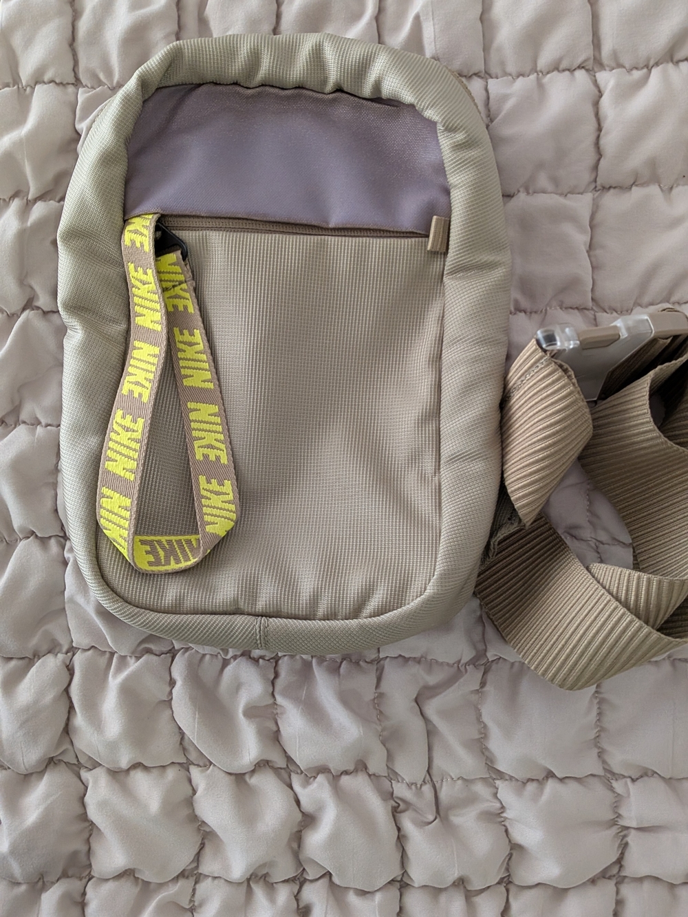 Nike Beige Crossbody Bag with Yellow Logo Strap